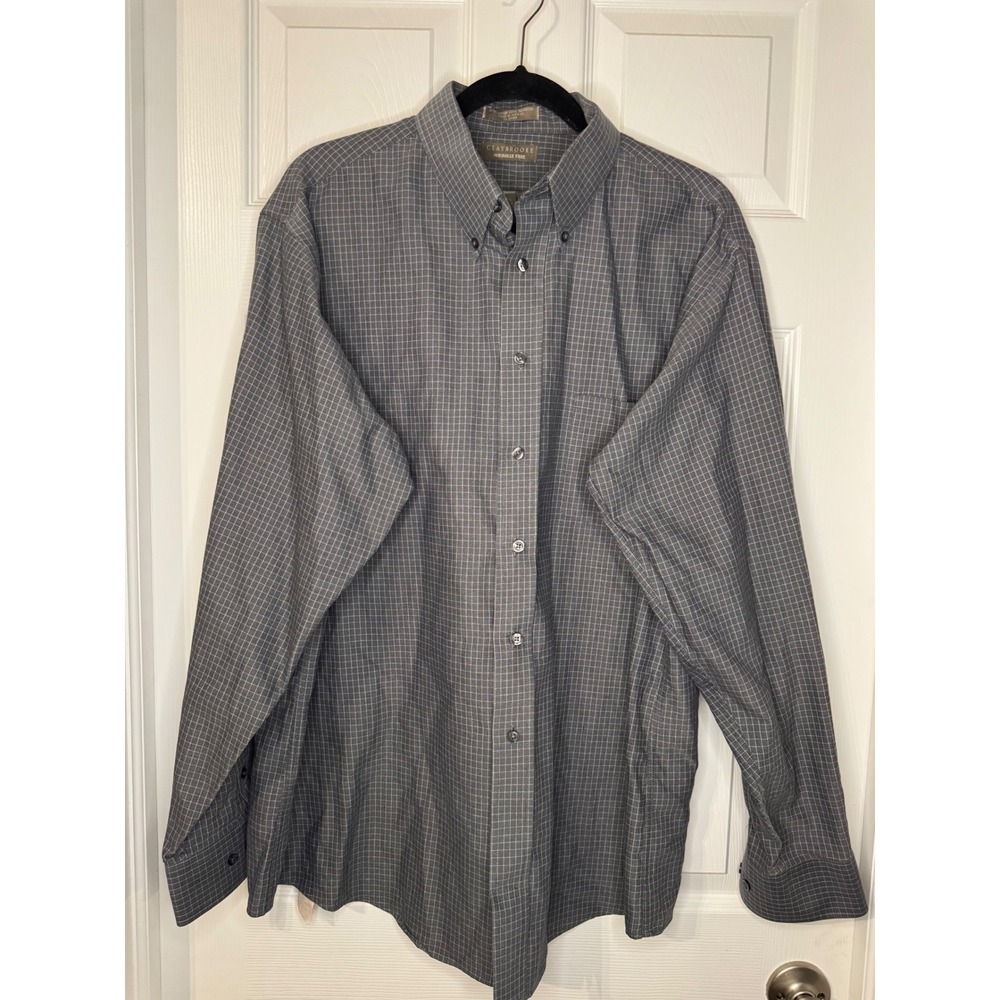 Claybrooke Mens Wrinkle Free Button Down Shirt Gray Grid XL 17.5 36/37